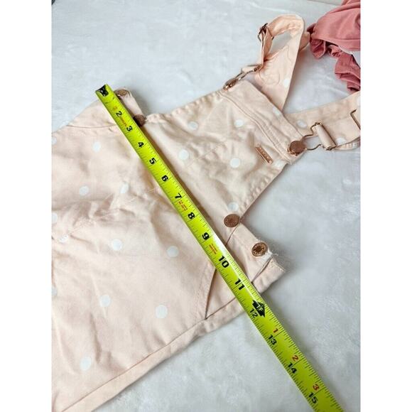 Tahari Girl 2T - Denim 2 PC Brand New Overalls Pink Polka Dot Ruffle Sleeve - Picture 8 of 13